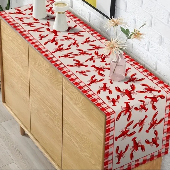 Crawfish Boil Table Runner Lobster Seafood Boil Theme Plaid Dining Home Decor - Picture 3 of 7